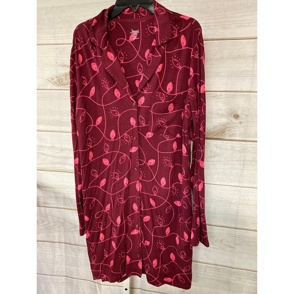 Brand New Jenni Women's Size Medium Purple Button Up Sleep Shirt Dress Stretch